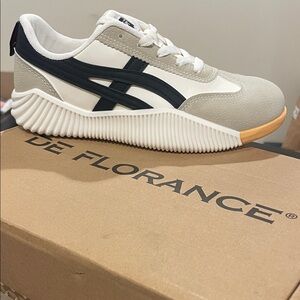 Women’s White & Black Low-Top Sneakers with Gray Suede Accents